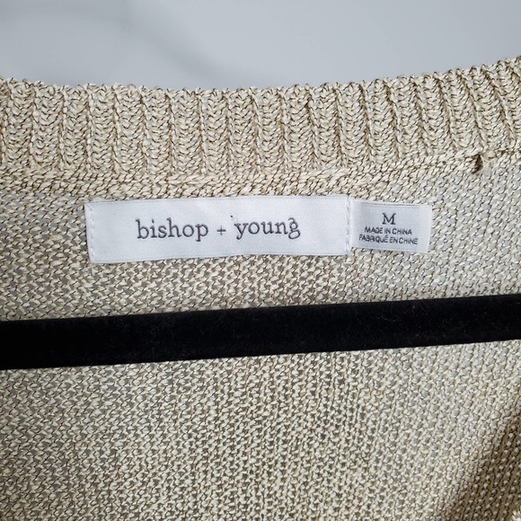 BISHOP + YOUNG • Oatmeal Beige V-neck Knit Fringe Sweater NEW Sz Medium - Picture 6 of 8